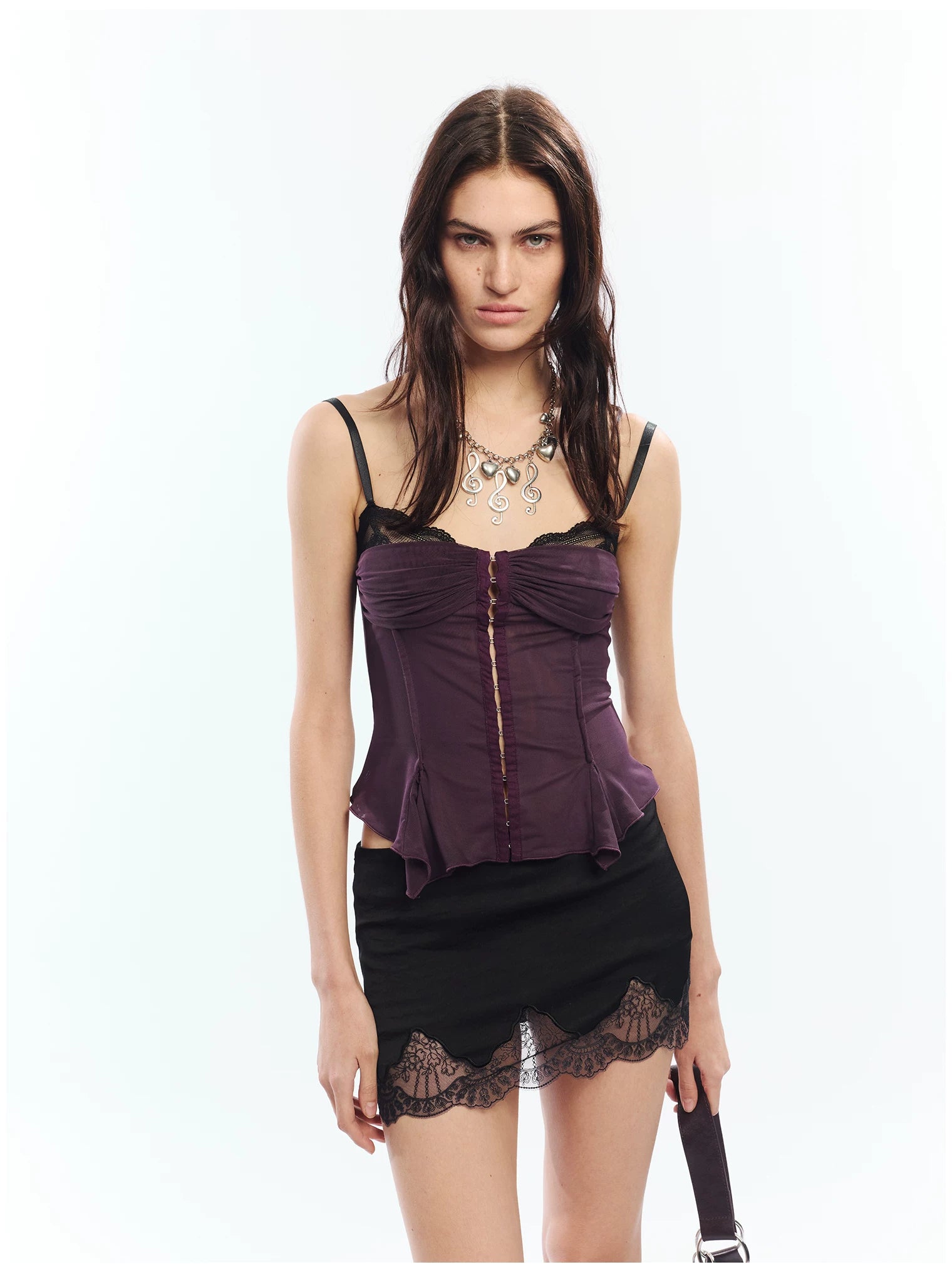 Lace Panel Embroidered Cut-Out Mini Skirt