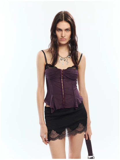Lace Panel Embroidered Cut-Out Mini Skirt
