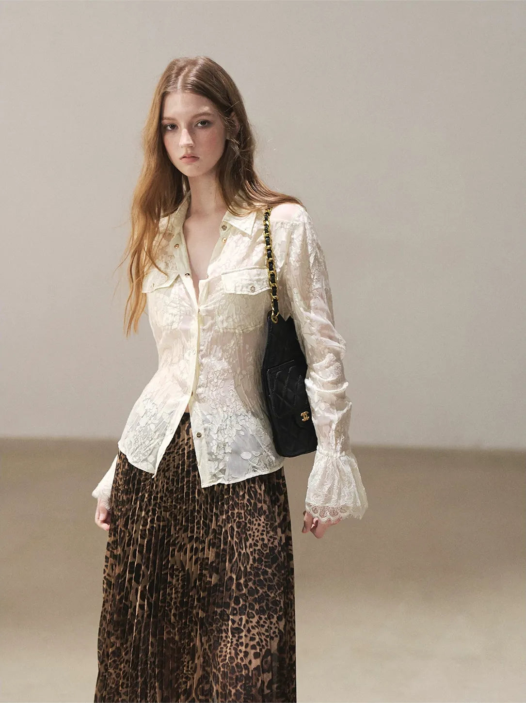 Burnout Jacquard Tailored Chiffon Shirt