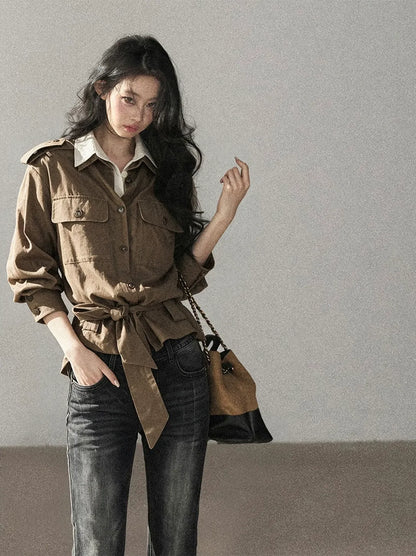 Cotton Linen Cinched Workwear Shirt