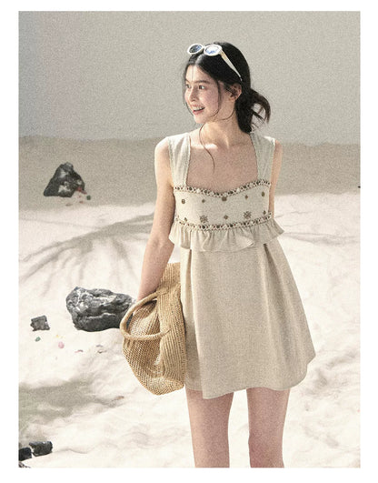 Sunlit Wheat Field Lace Strap Dress