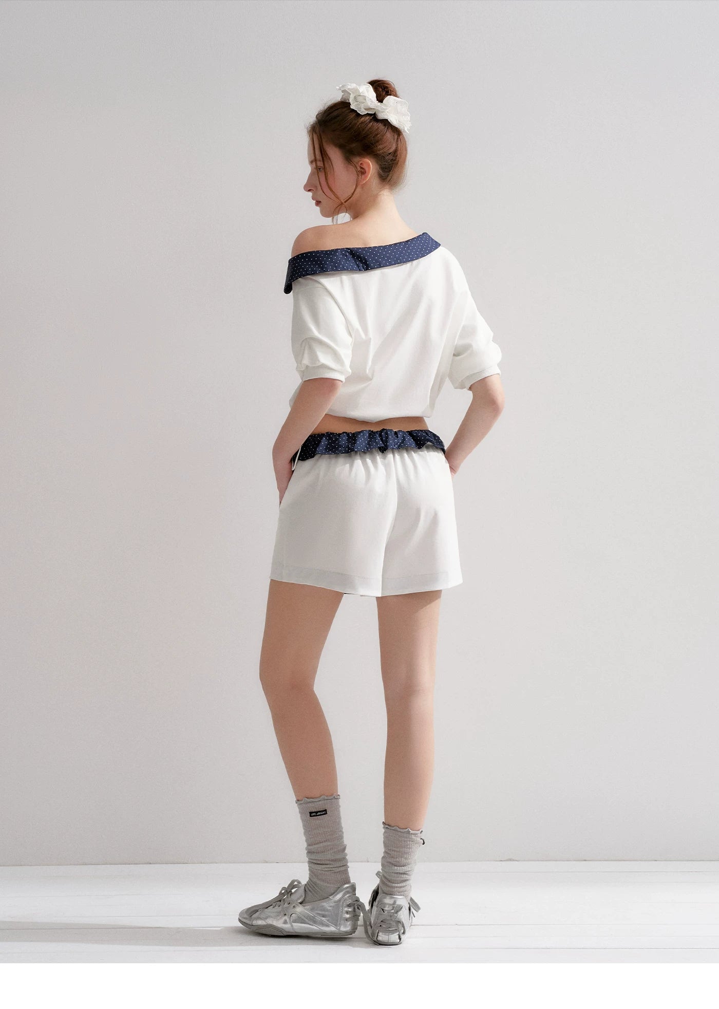 Vintage Polka Dot Asymmetric Short Sleeve Sweatshirt