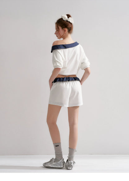 Vintage Polka Dot Asymmetric Short Sleeve Sweatshirt