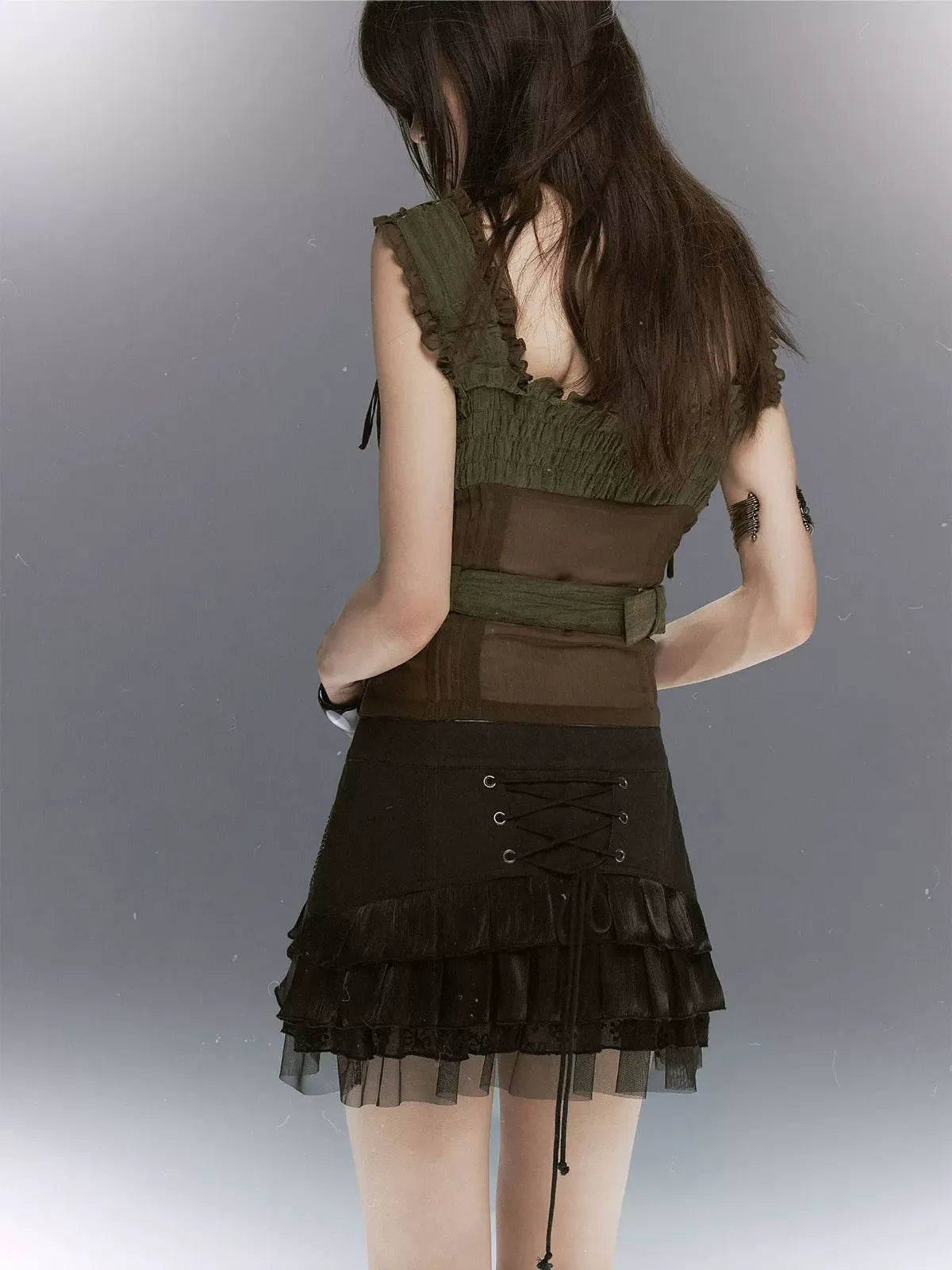 Studded Tiered Mini Skirt