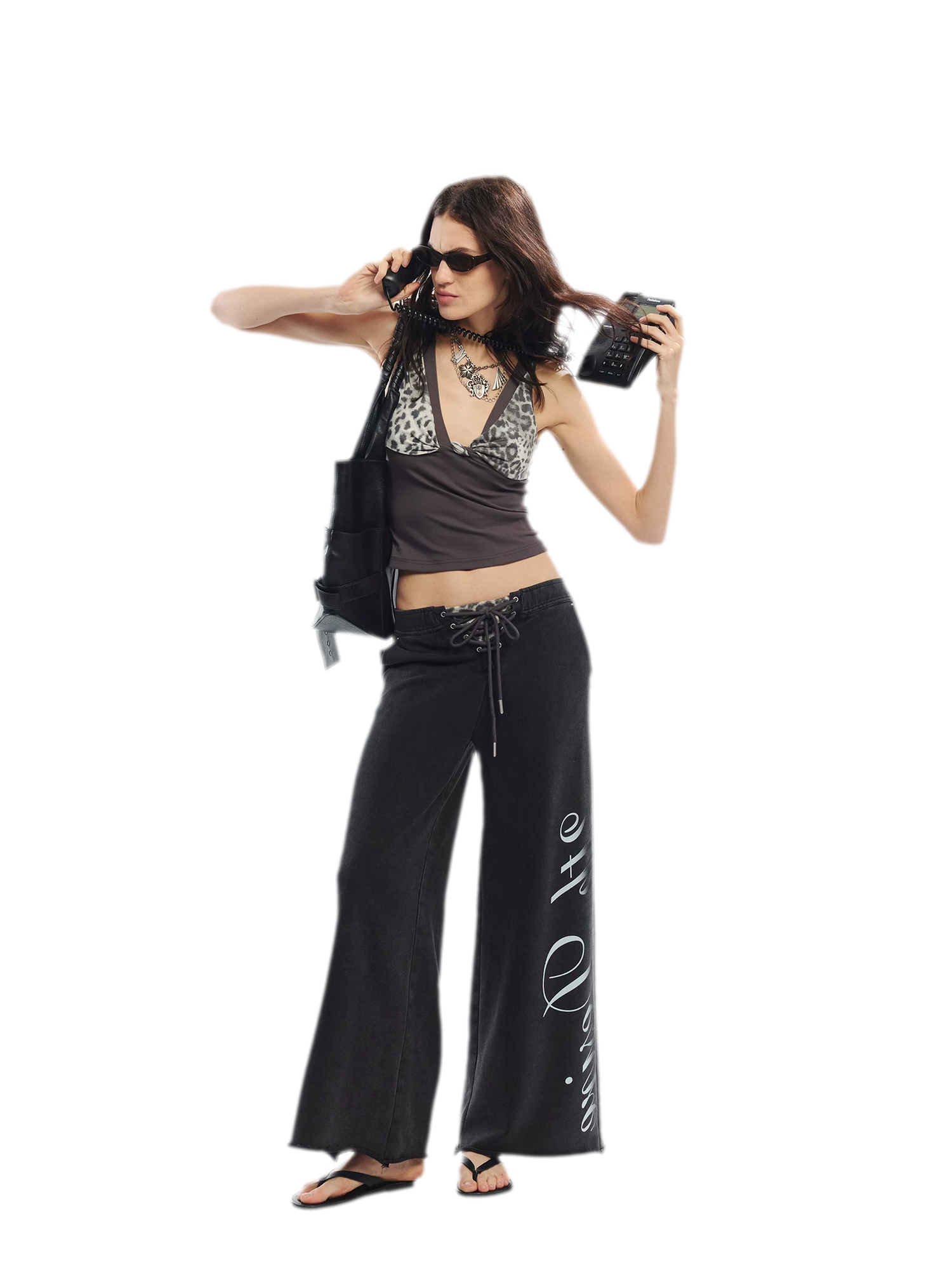 Vintage Letter Print Wide-Leg Pants