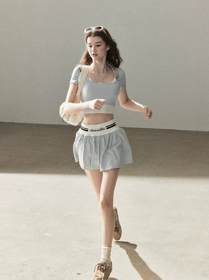 Contrast Layered Tennis Skort Set