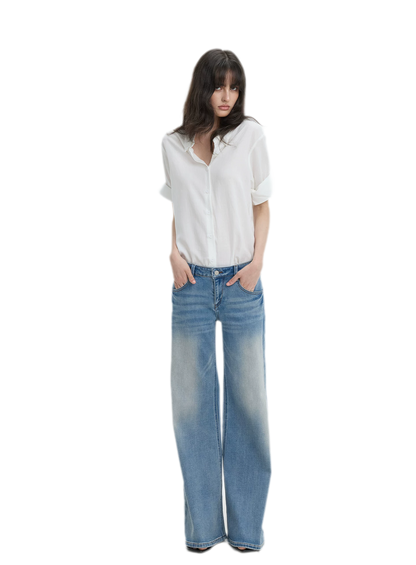 Washed Low-Rise Wide-Leg Jeans