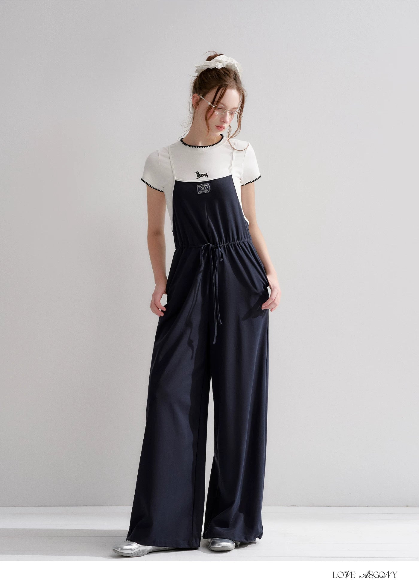 Contrast Piping Drawstring Waist Jumpsuit