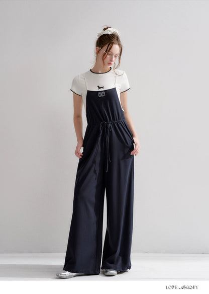 Contrast Piping Drawstring Waist Jumpsuit