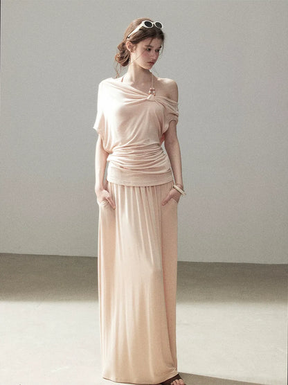 Knot Drape Midi Skirt Set
