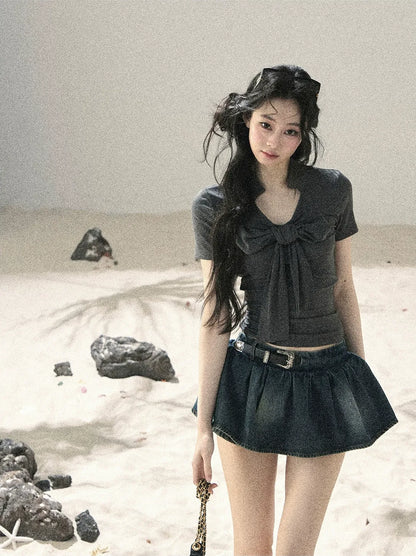 Washed Denim A-Line Skirt