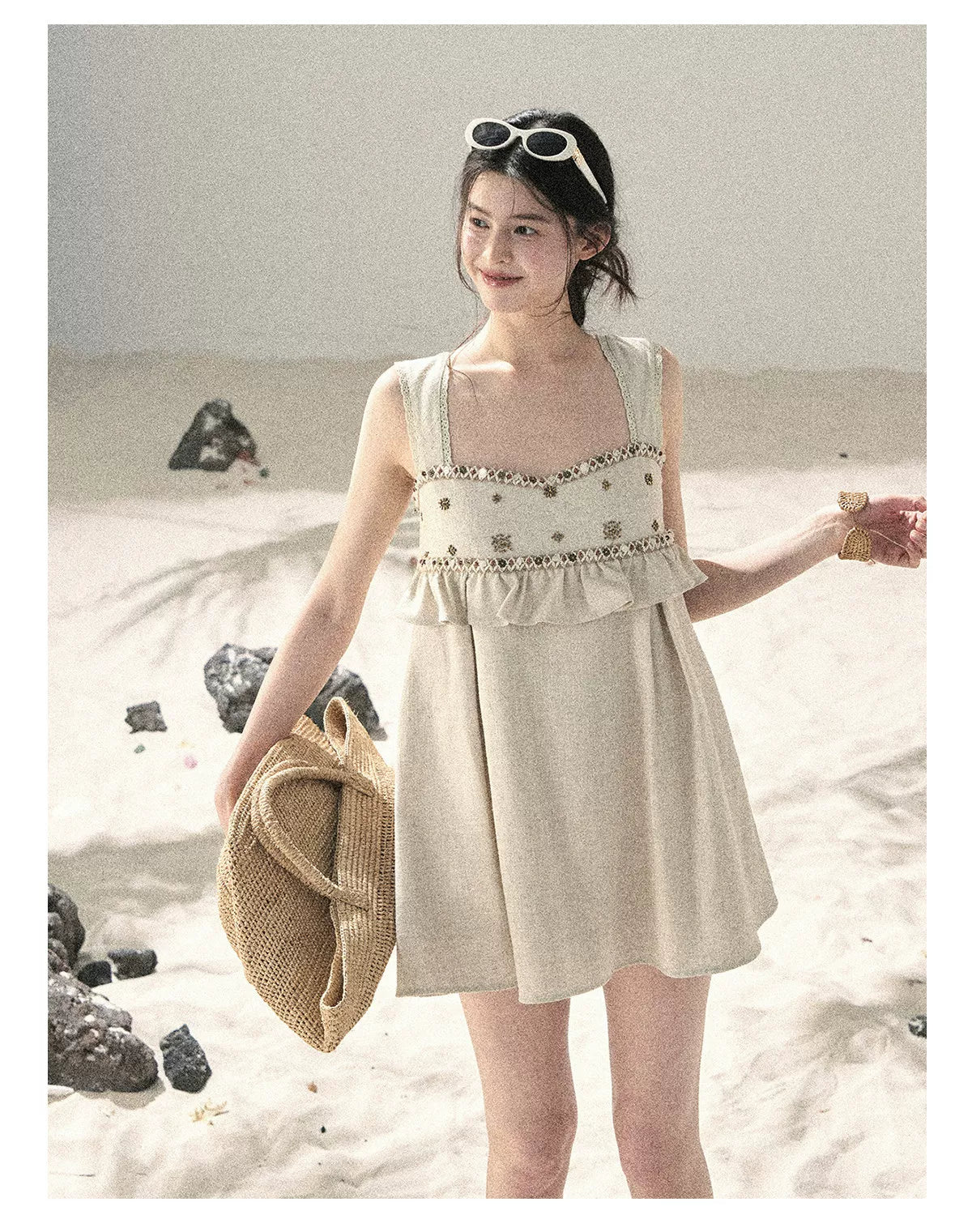 Sunlit Wheat Field Lace Strap Dress