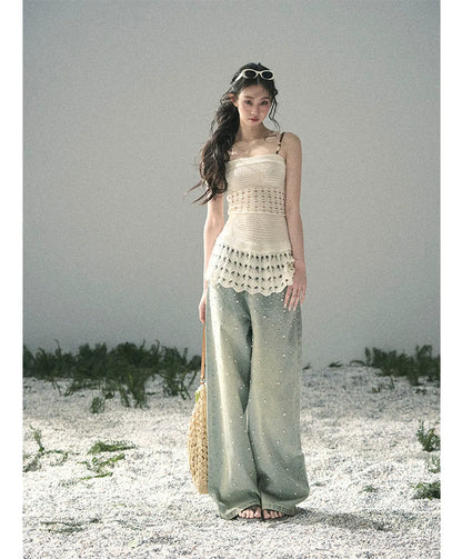 Washed Pearl Wide-Leg Jeans