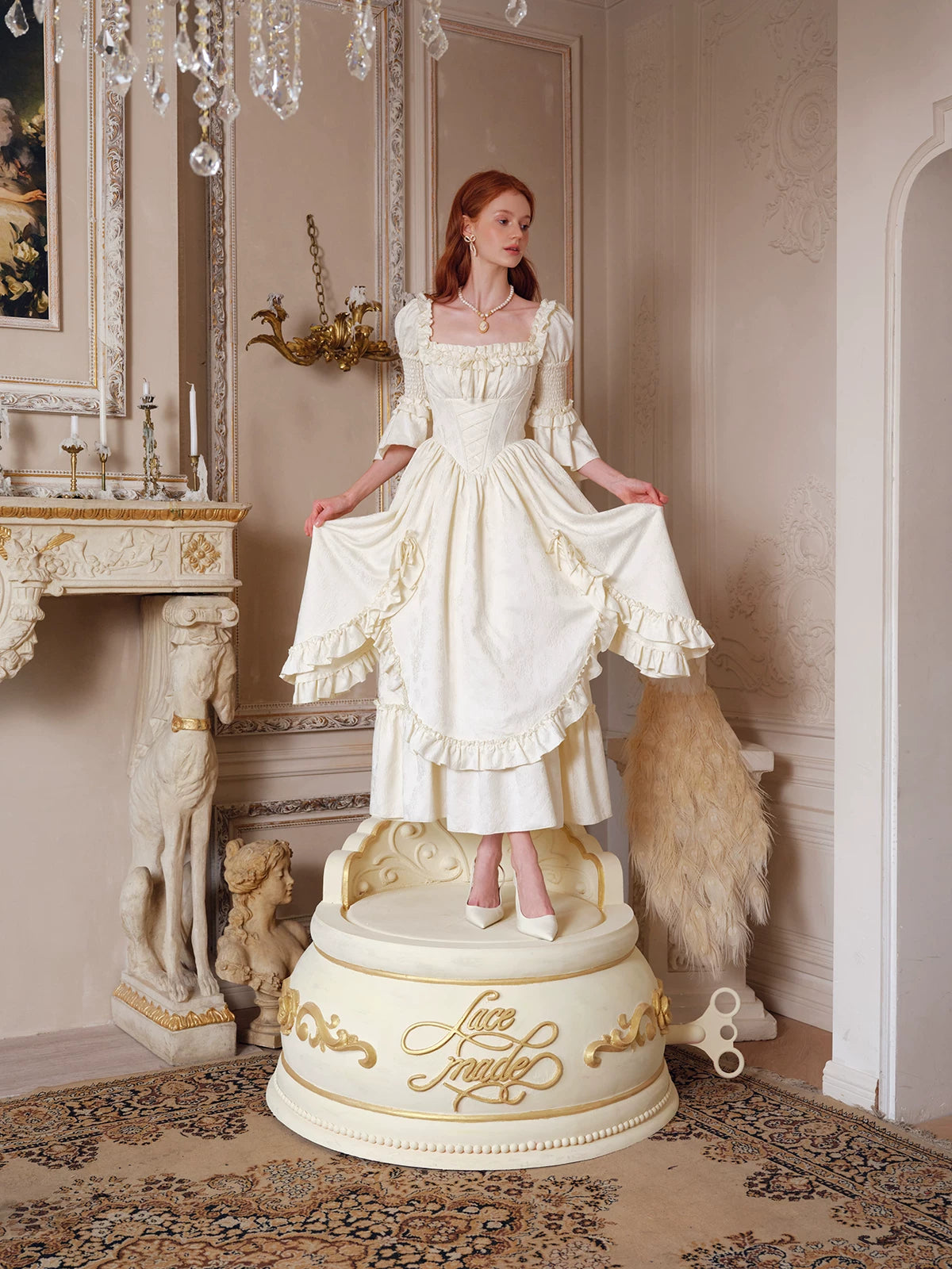 Jacquard Corset Ruffle Dress