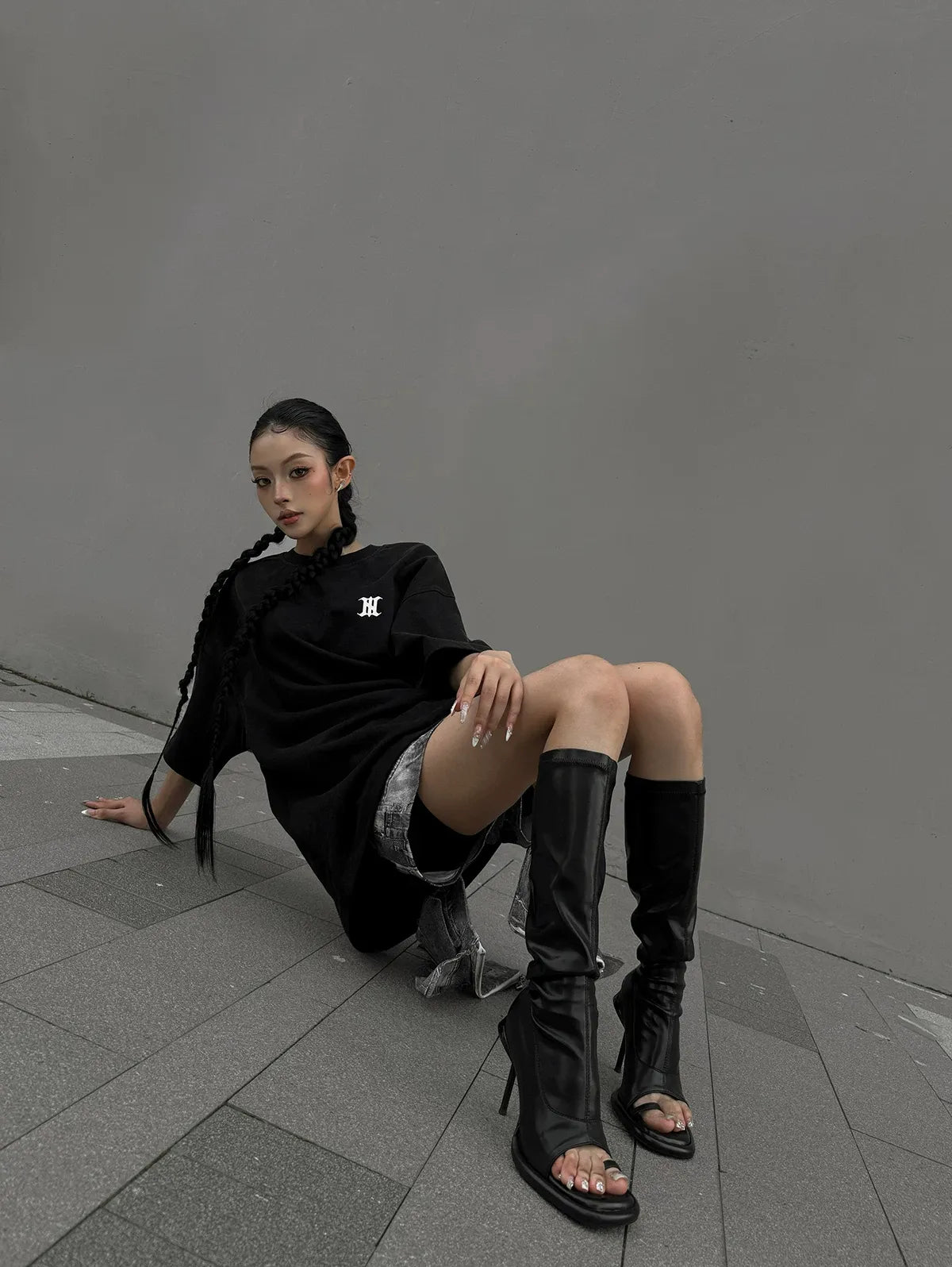 Open-Toe Stiletto Knee-High Boots