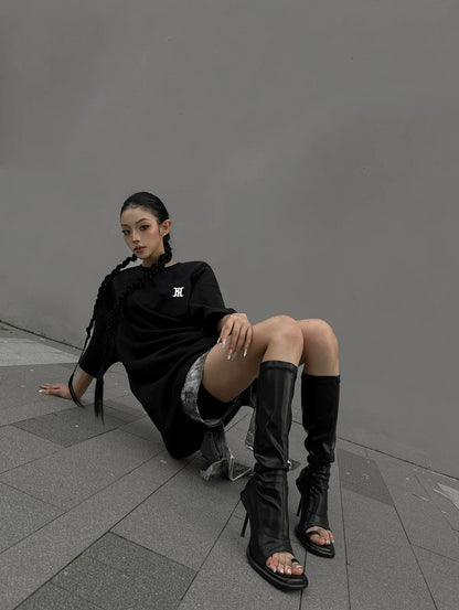 Open-Toe Stiletto Knee-High Boots