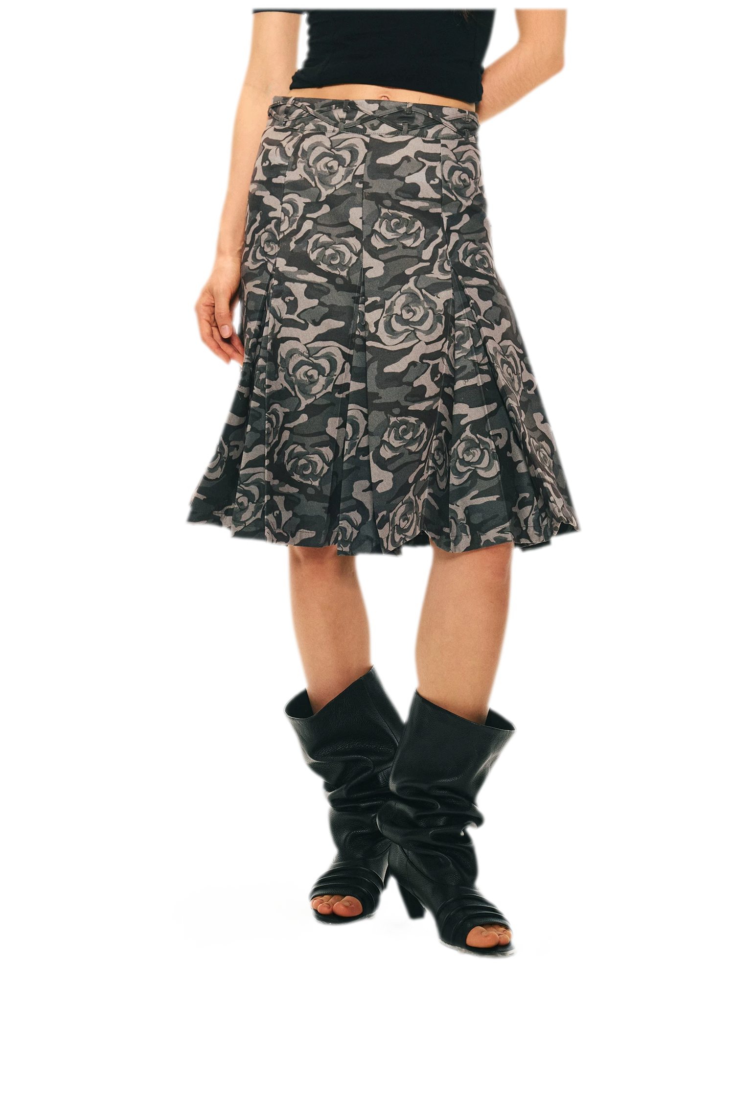 Low Waist Pleated A-Line Skirt