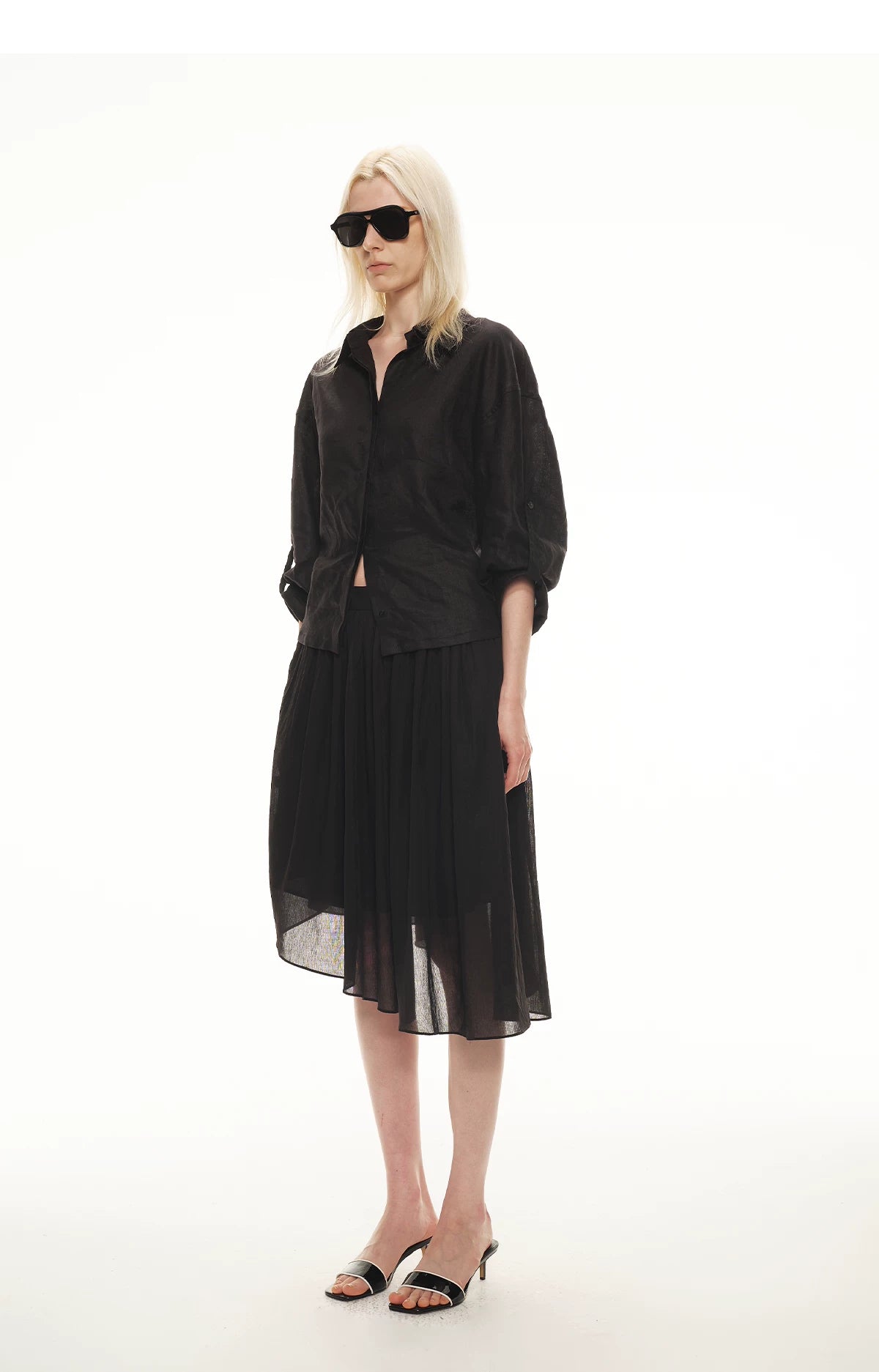 Linen Waist-Defined Shirt &amp; Low-Rise Rolled Shorts Set