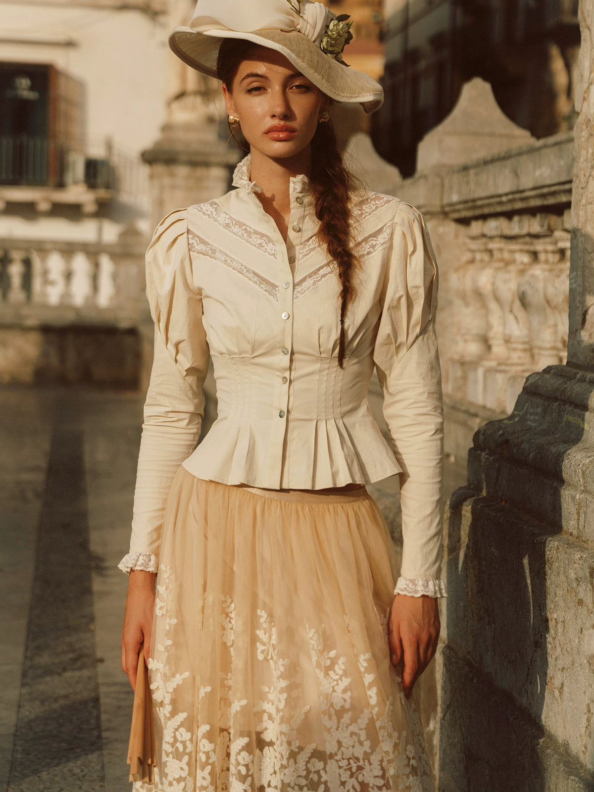 Lace Trim Victorian Midi Dress