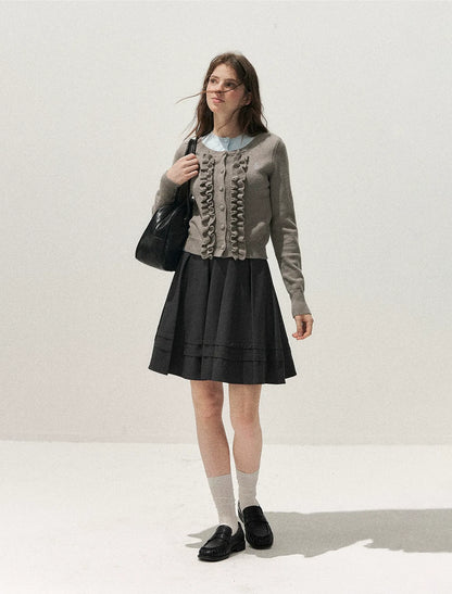 Fine-Gauge Ruffle Cardigan Sweater