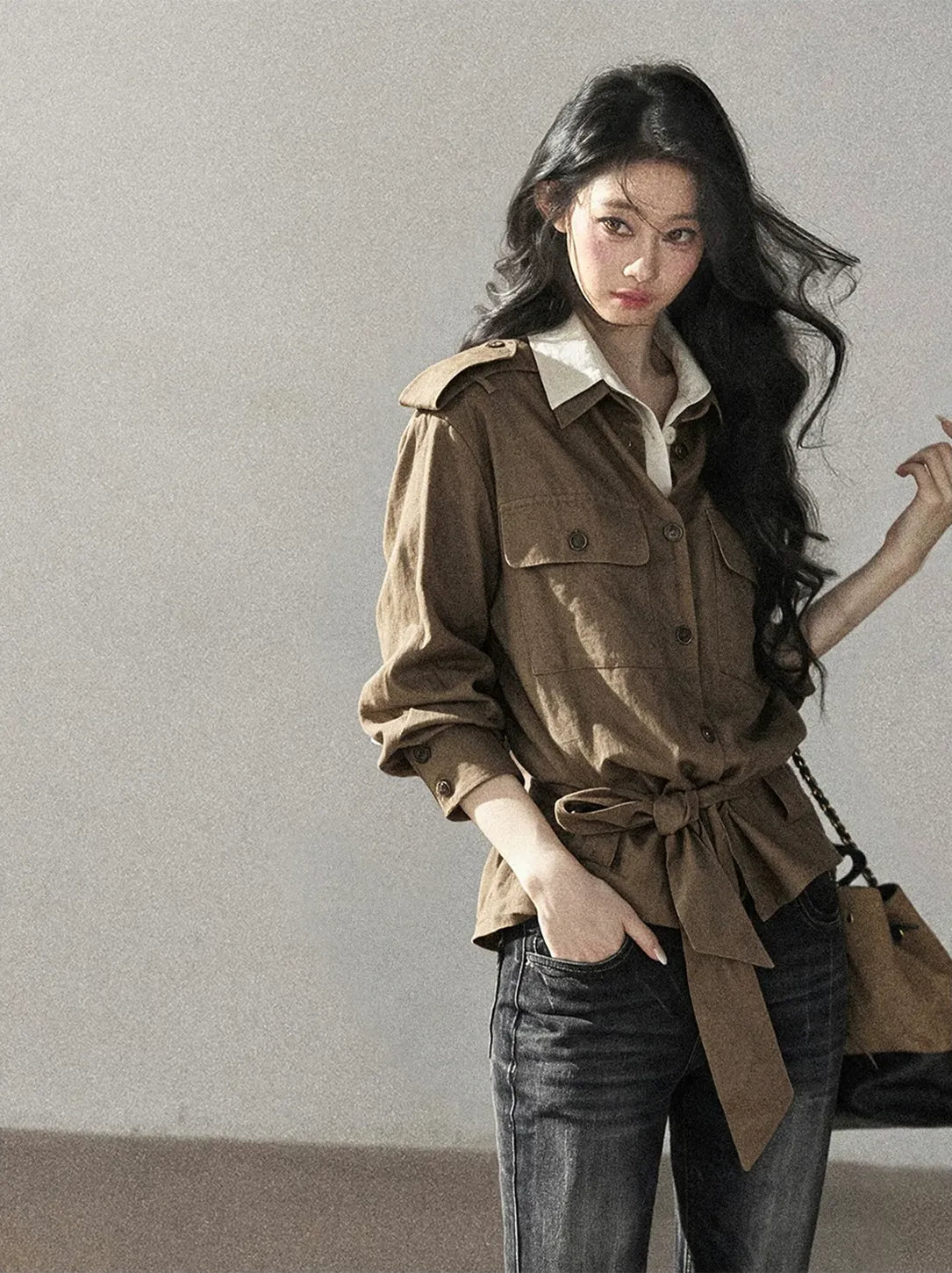 Cotton Linen Cinched Workwear Shirt