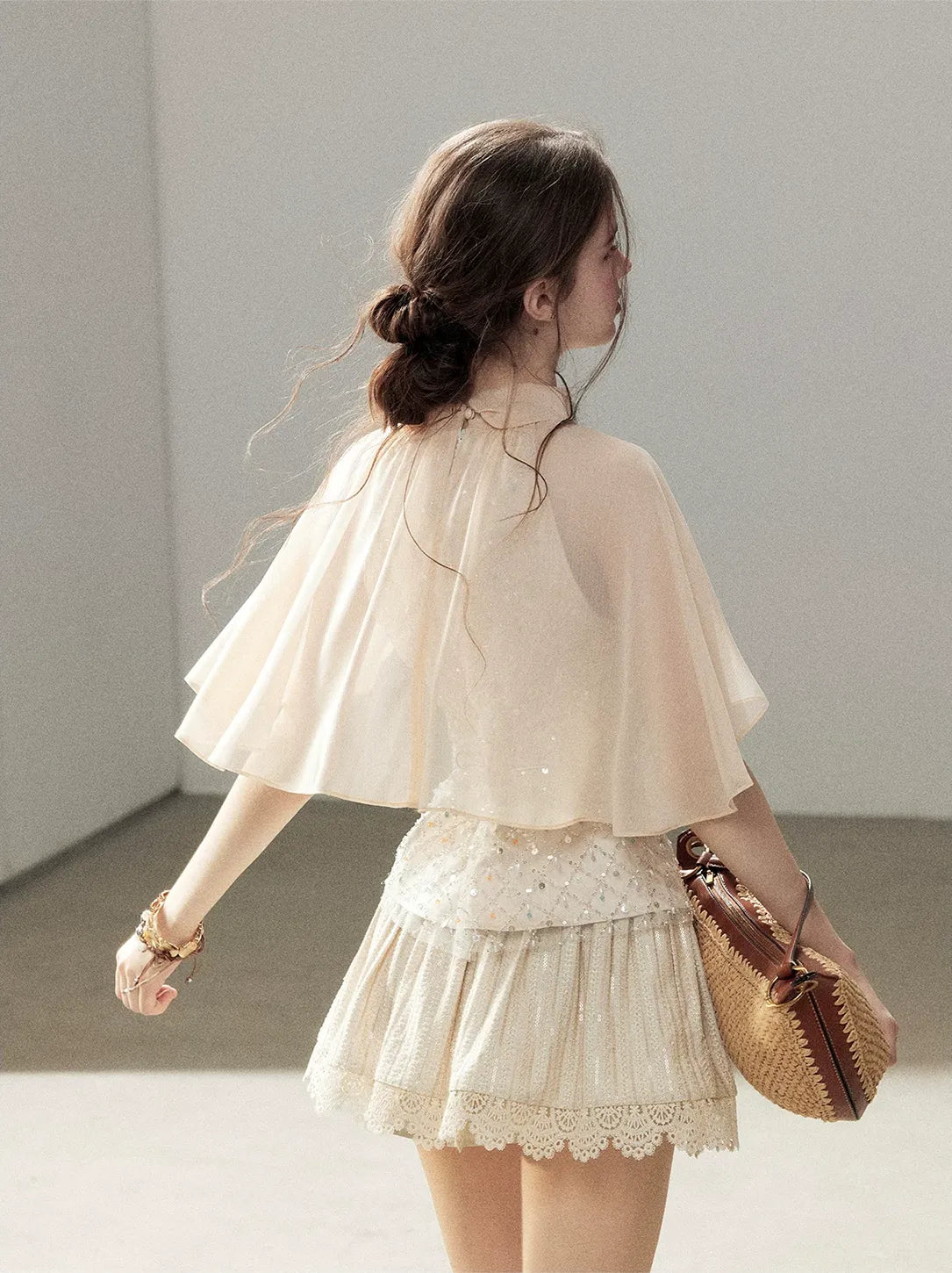 Textured Sequin Cape Top