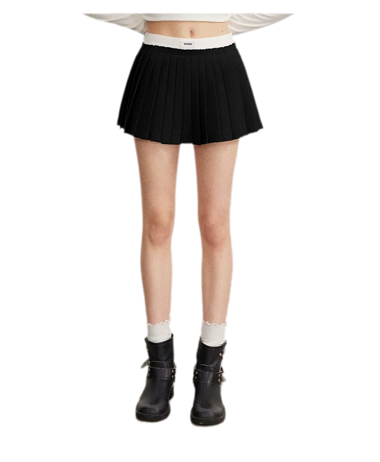 Contrast Pleated A-Line Mini Skirt