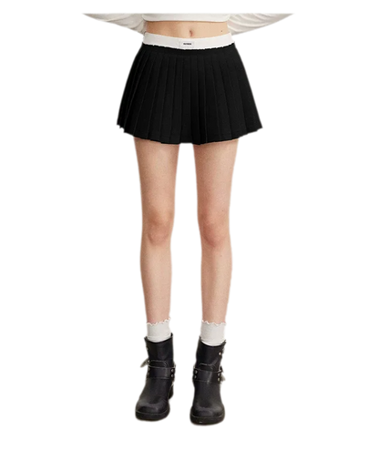 Contrast Pleated A-Line Mini Skirt