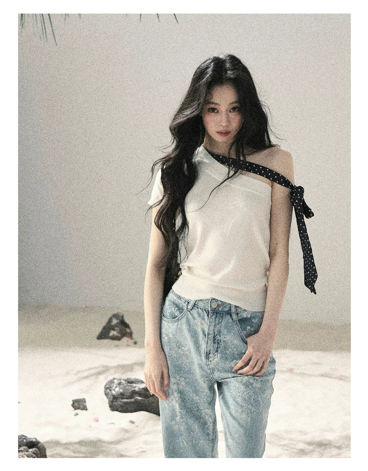 American Style Rhinestone Floral Denim Pants