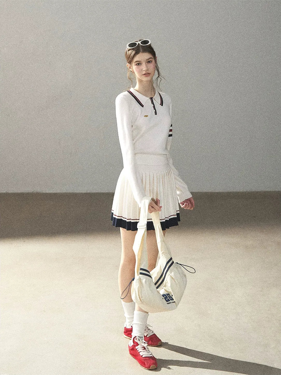 Jacquard Polo Pleated Skirt Set