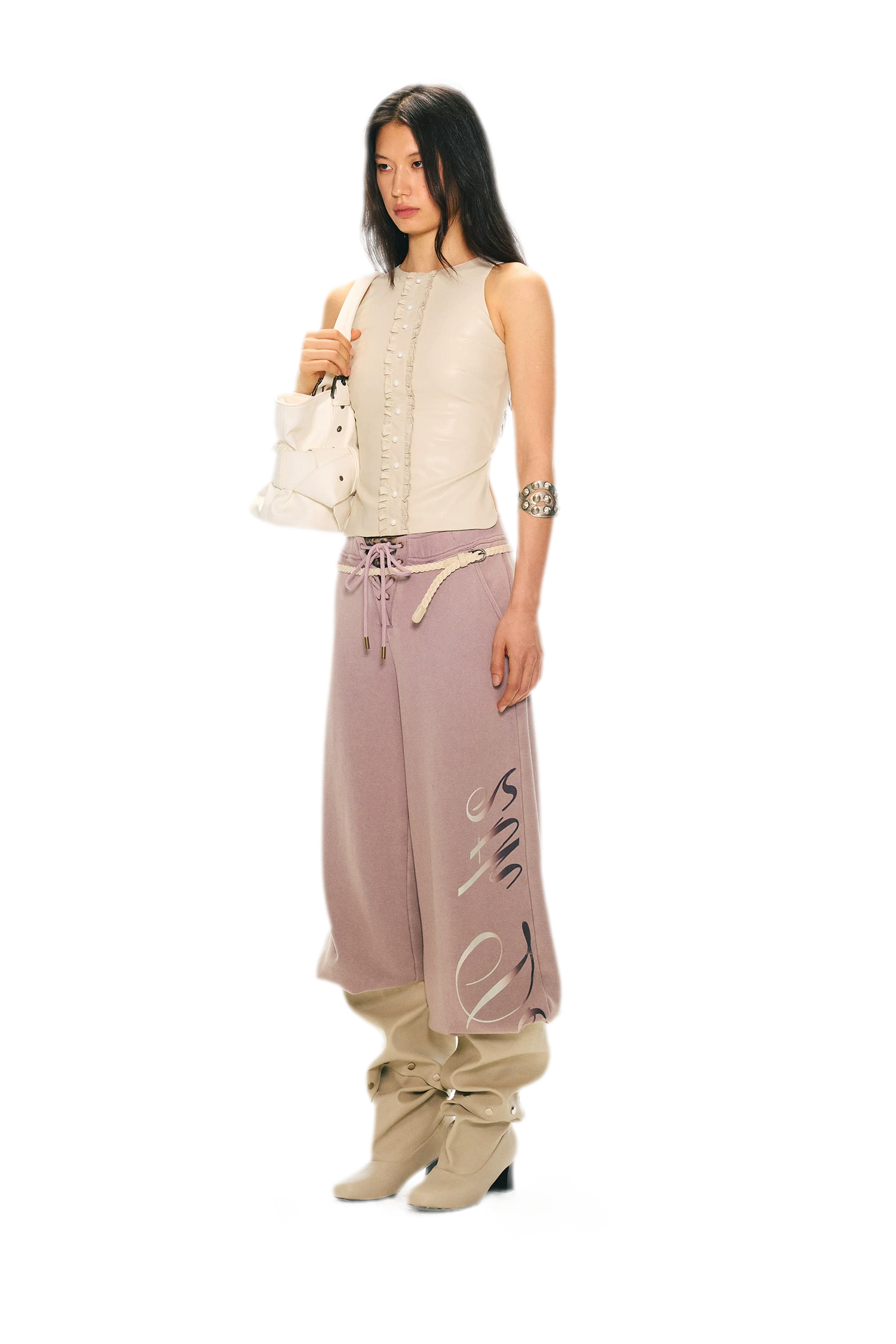Vintage Letter Print Wide-Leg Pants