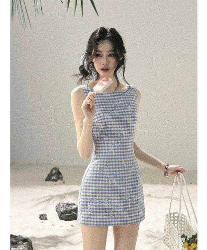 Breeze Check Embroidered Dress