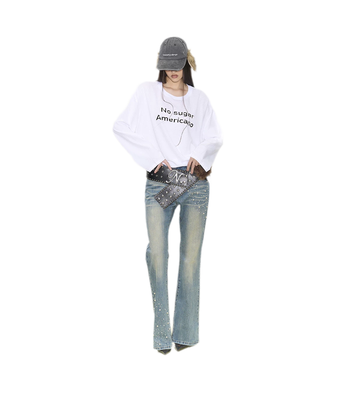 Pearl Embellished Straight Jeans