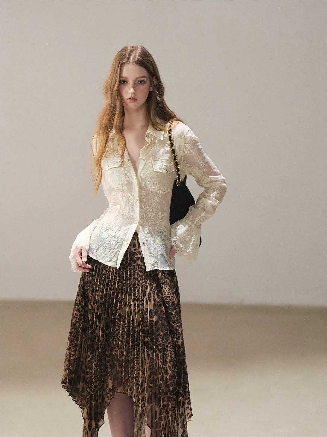 Burnout Jacquard Tailored Chiffon Shirt