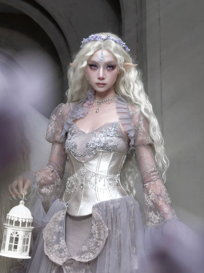 Sheer Lace Puff-Sleeve Capelet
