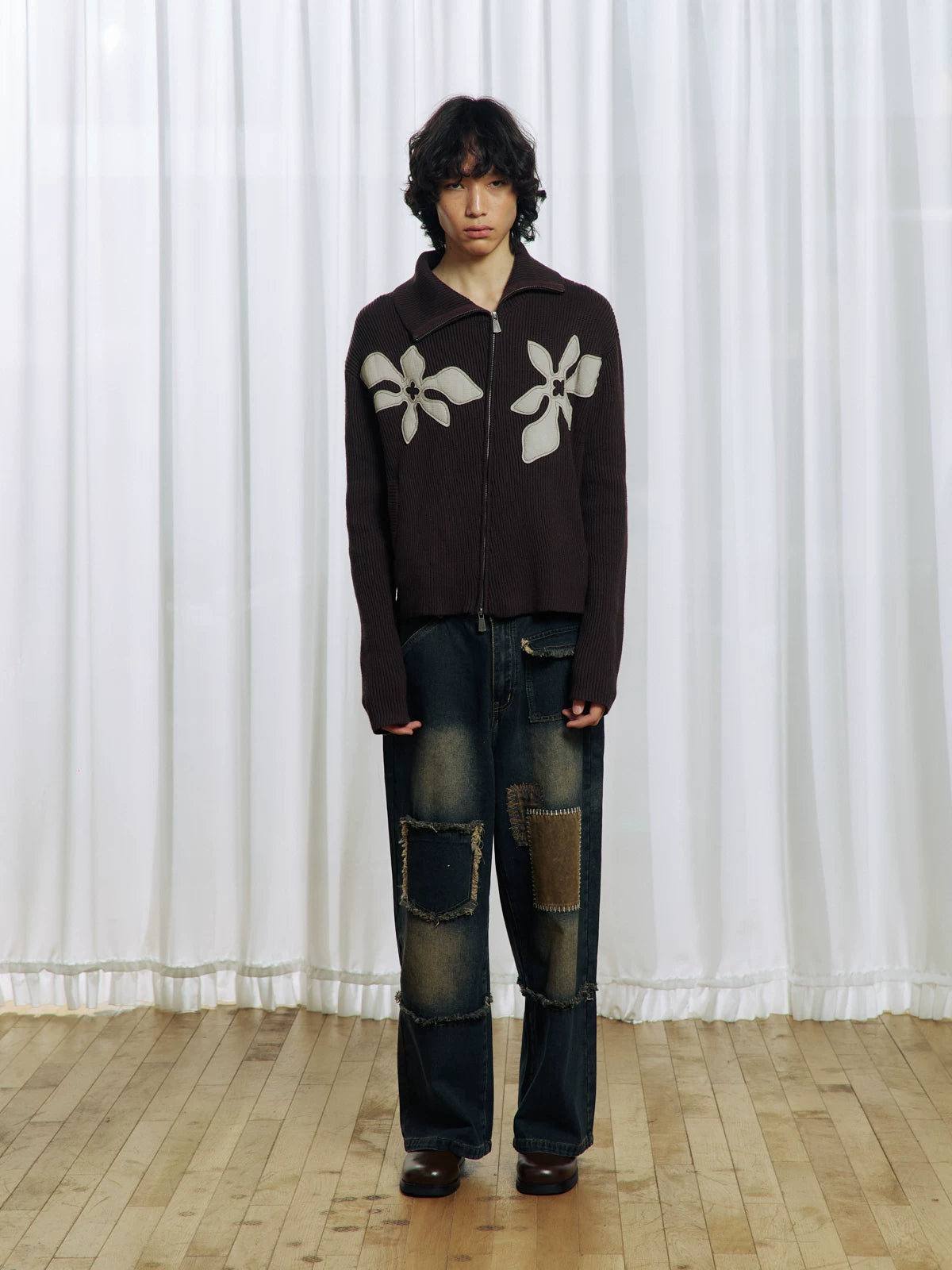 Appliqué Zip-Up Knit Jacket