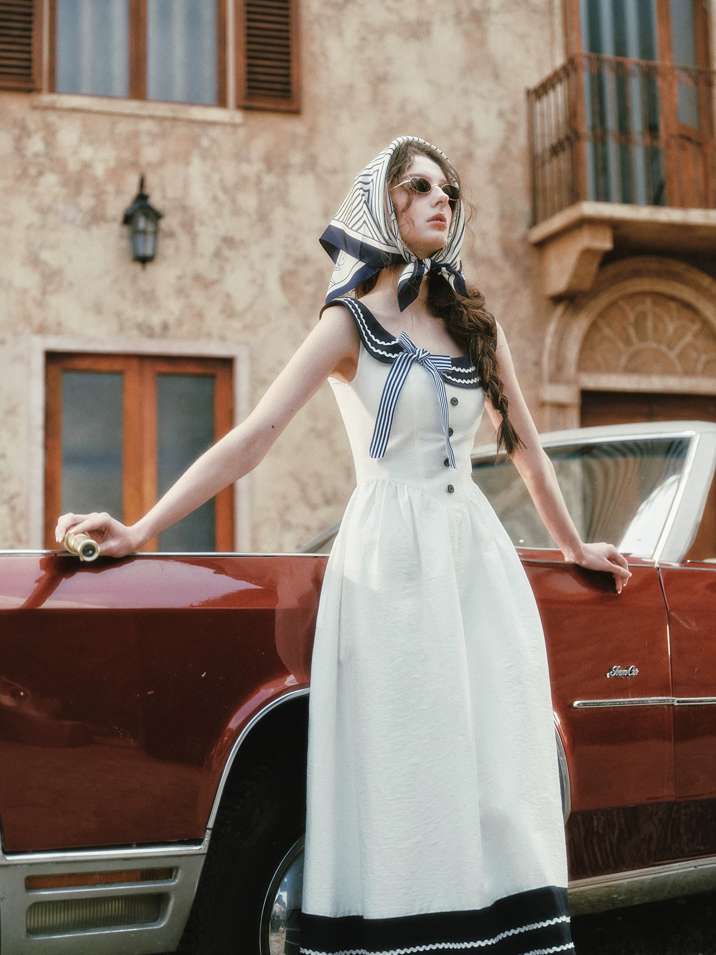 Contrast Sailor Collar Maxi Dress