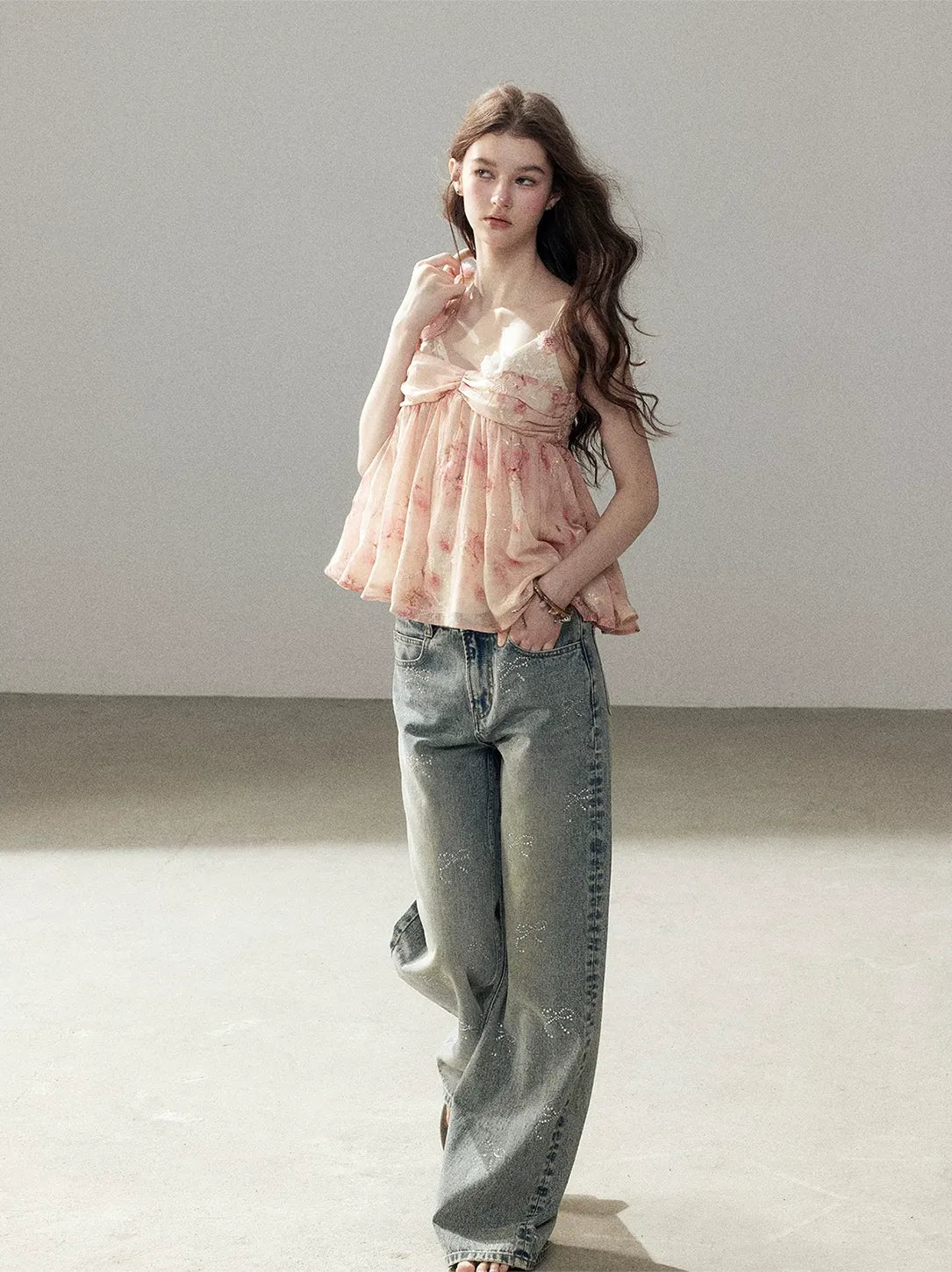 Rhinestone Wide-Leg Jeans