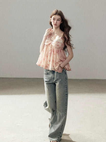 Rhinestone Wide-Leg Jeans
