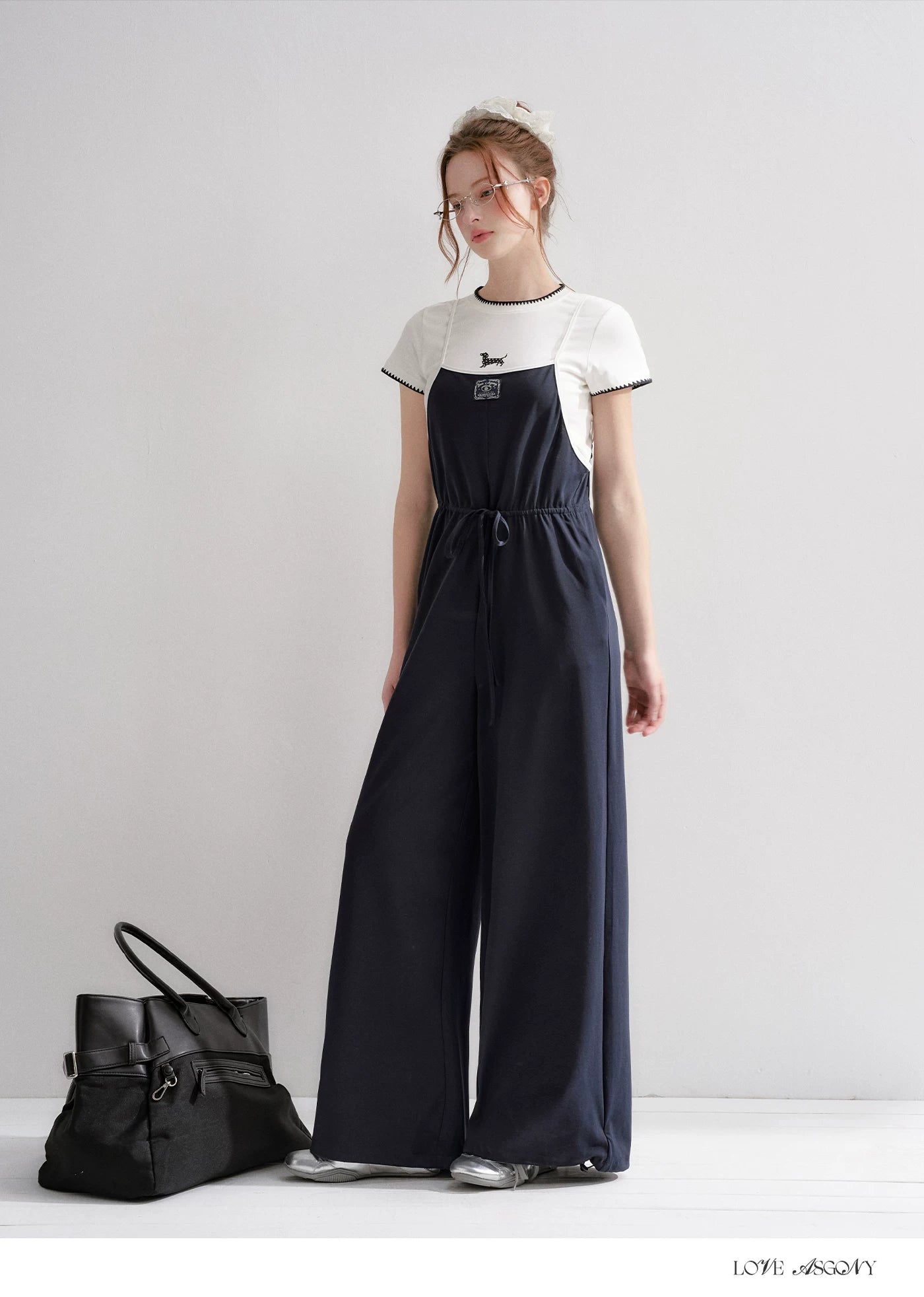 Contrast Piping Drawstring Waist Jumpsuit