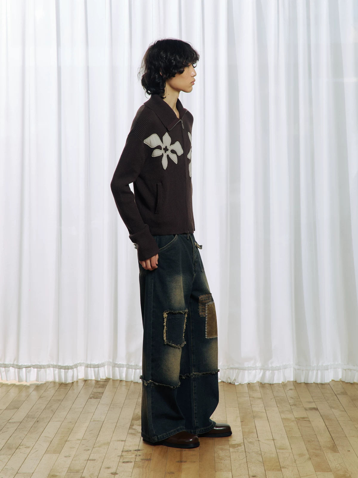 Appliqué Zip-Up Knit Jacket