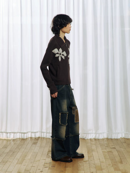 Appliqué Zip-Up Knit Jacket