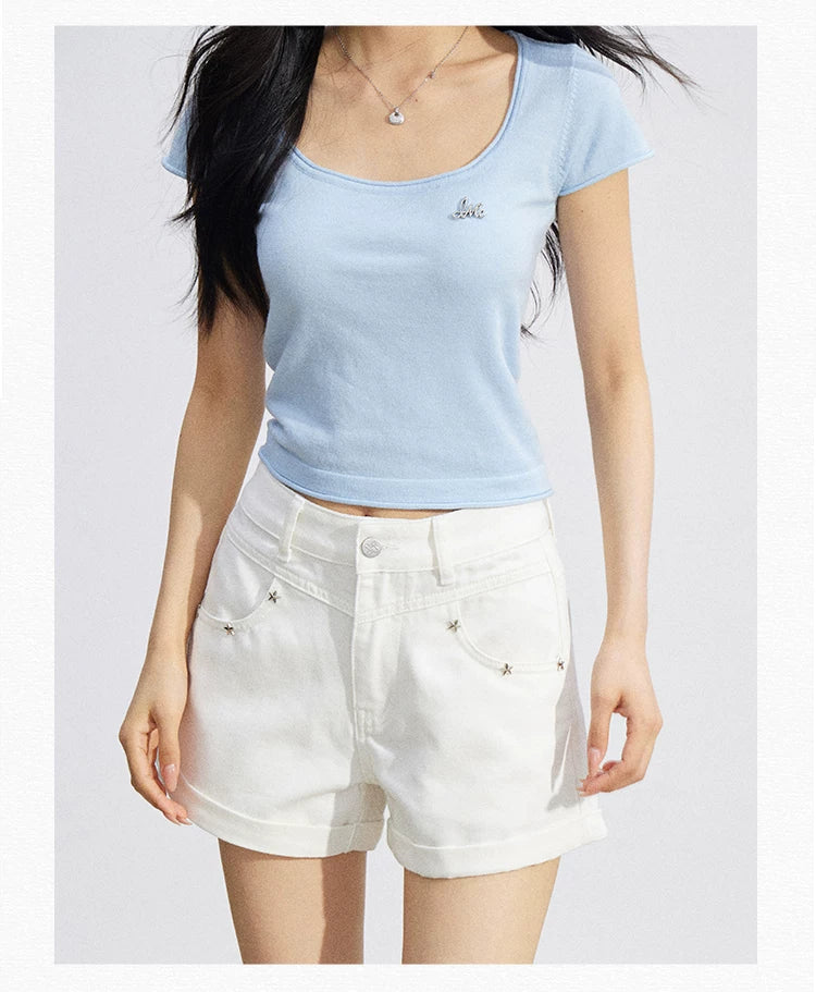 Candy Color U-Neck Short Sleeve T-Shirt