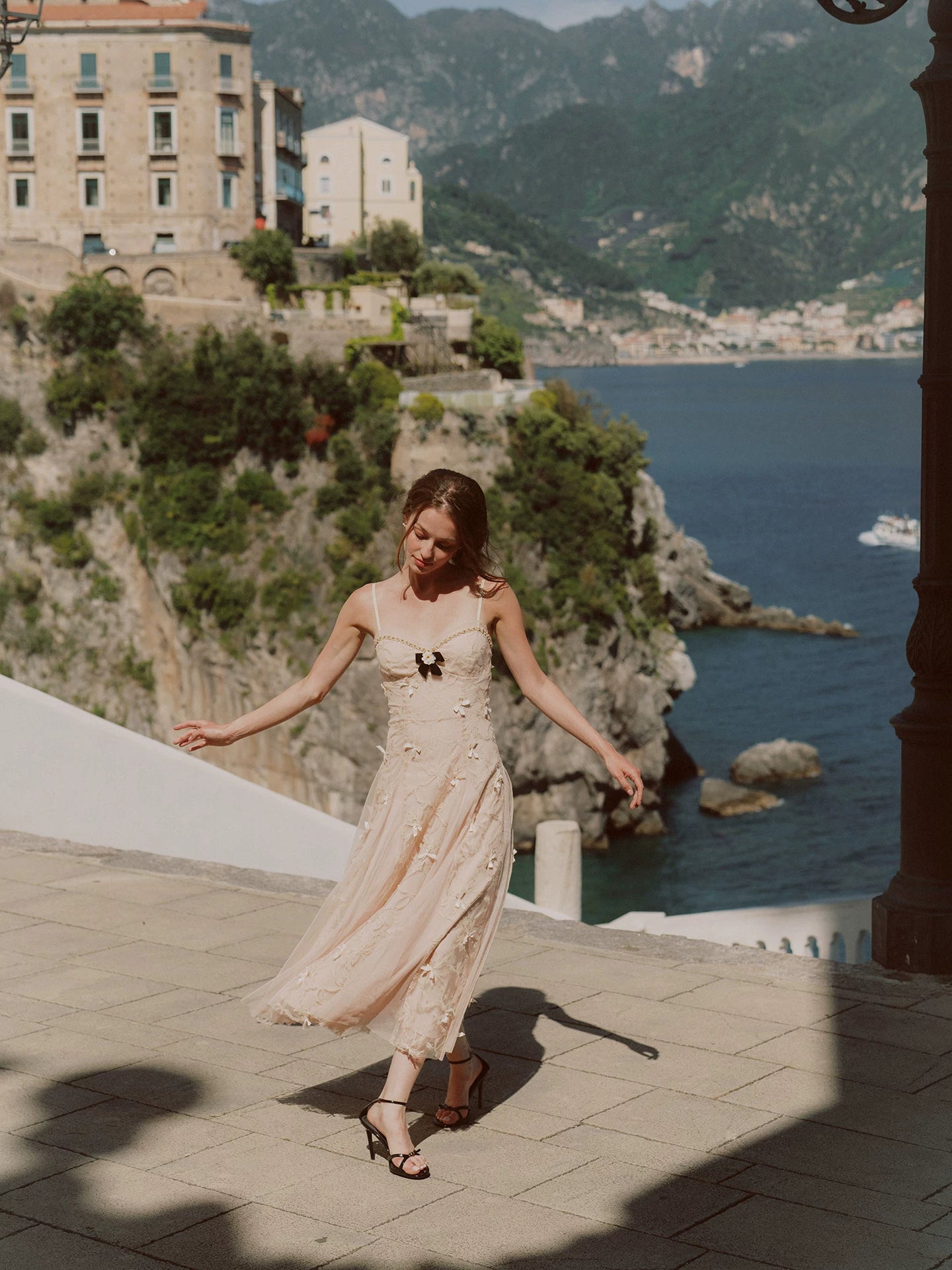 Embroidered Bow Mesh Dress