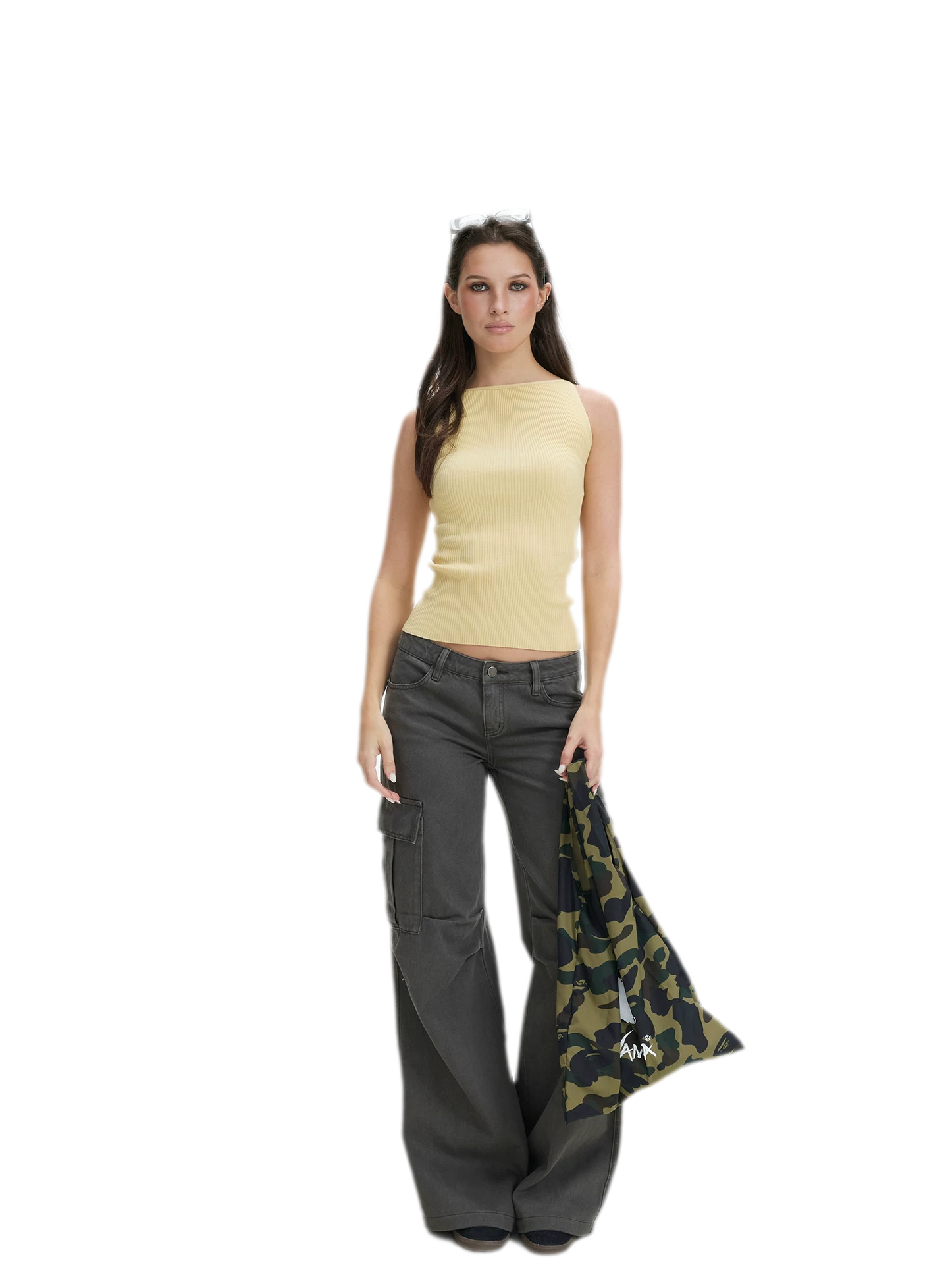 Washed Cargo Wide-Leg Pants