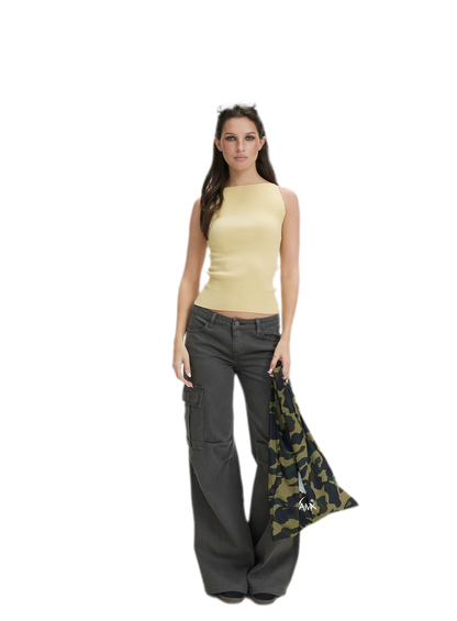 Washed Cargo Wide-Leg Pants