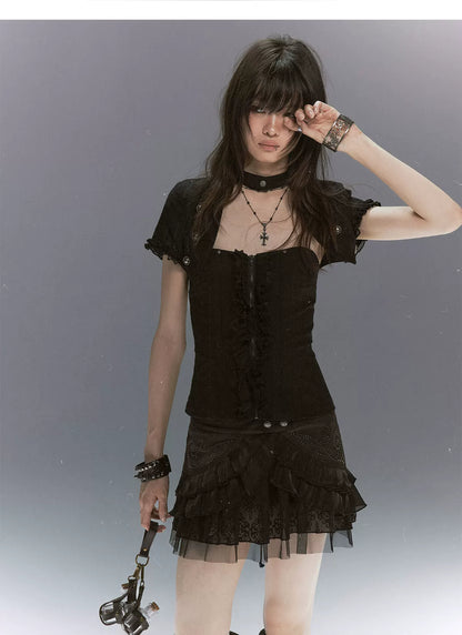Studded Tiered Mini Skirt
