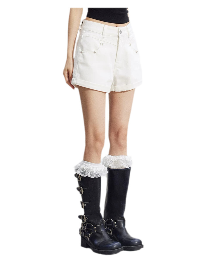 Embroidered Denim Shorts