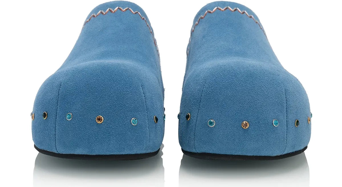 Rhinestone Platform Suede Mules