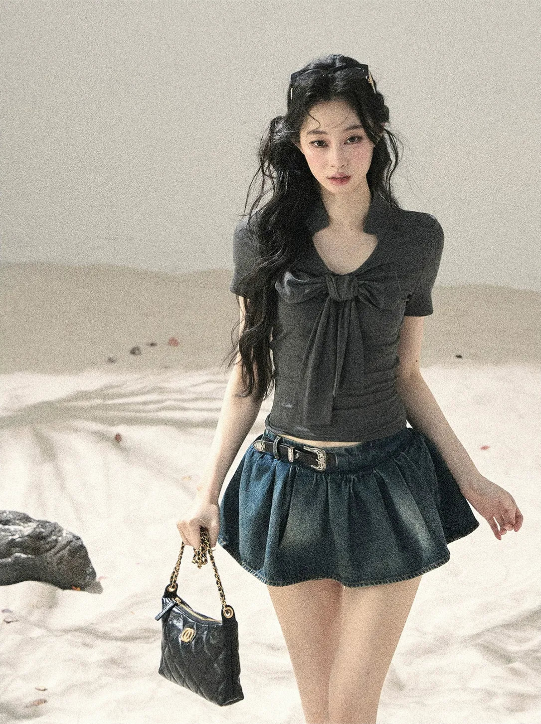Washed Denim A-Line Skirt